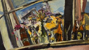 Sean Kaye (Contemporary, British), an impasto oil on board, 'Window Sill', artist's label verso,