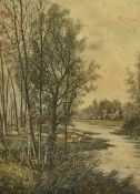 Octavius Thomas Clark (1850-1921), gouache, A pastoral landscape depicting a flock of sheep by a