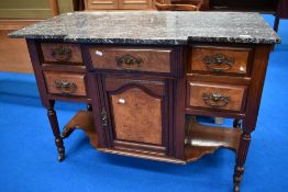 A Victorian mahogany wash stand having marble top/no back