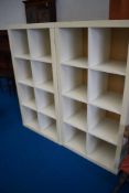 A pair of modern laminate modular shelving units, each approx.150 x 79cm