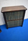 An early 20th Century stained frame low bookshelf containing set of Encyclopedia Brittannica (14th