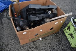 A selection of power drills, bits etc