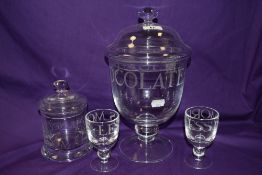 An Emma Bridgewater etched glass Black Toast sweetie jar, together with a lidded marmalade jar,