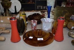 A mixed lot of vintage art glass, including smoked amber coloured rose bowl with frog, mottled
