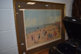 After Helen Bradley (1900-1979), a coloured print, 'Blackpool Sands', signed to the margin,