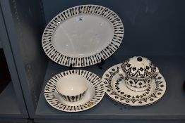 An Emma Bridgewater Black Toast cutlery patterned ashette, two bowls of identical design, plus an