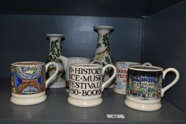 Two Emma Bridgewater Trees & Leaves porcelain candle holders, and a collection of five Emma