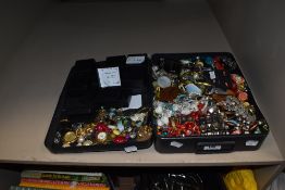 A mixed lot of vintage and modern costume jewellery, including beads, around fifteen sterling silver
