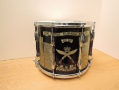 A Premier Royal Gurkha Rifles 2nd Battalion Drum with case, Drum bares all the Gurkha's battle