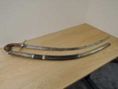 An early 19th century Persian Sword, Mameluke style, horn handle, metal crossguard, single edged