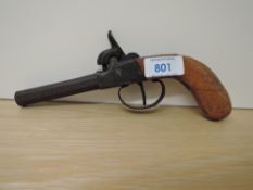 A 19th century Pocket Percussion Pistol having hexagonal barrel, plain wooden grip, proof marks