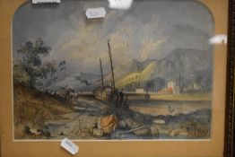 19th Century British School, watercolour, a rural estuary scene with horse and cart beside a