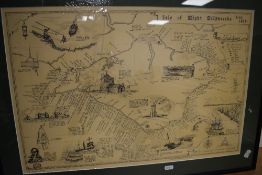 A 1980s printed map of the 'Isle of Wight Shipwrecks from 1304', after R.J. Larn, annotated and