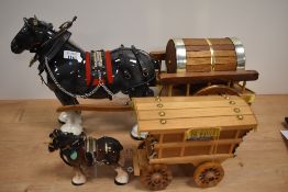 A grey Shire horse study with cart in gloss finish, a smaller Melba ware study with paper label