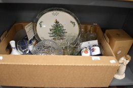 An assortment of glass and tableware including a Spode stand, eight Royal Worcester egg coddlers,