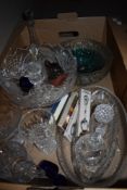 A selection of assorted glassware including bowls, vases and a glass paperweight robin.