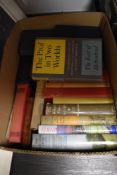 A carton of books of assorted genre including Shakespeare's works, Sir Walter Scott's journal and