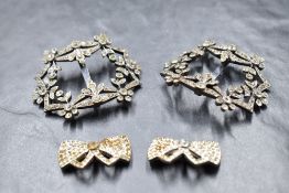Four diamante set shoe buckles, (2 pairs)