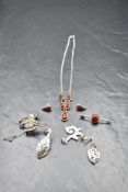 A small selection of silver and white metal jewellery including Baltic Amber necklace with