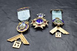 Two silver Masonic jewels regarding Castle Lodge Clitheroe,no 4482, and Preston Guild Lodge, and a