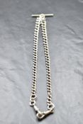 A silver graduated link watch Albert with T bar approx 17' & 42.5g