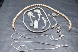 Seven HM silver and white metal necklaces and chains, most stamped 925/silver including Silver