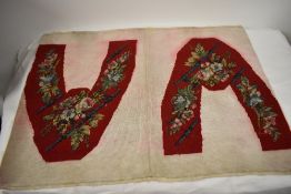 A pair of Victorian beaded slipper fronts, having bright floral design on reed wool cross stitched