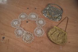 Two 1930s evening bags and an Art Deco beaded collar.