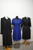 Two 1940s dresses, one in royal blue with stud decoration to cuffs and the other black with
