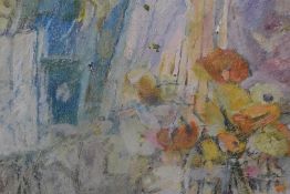 20th Century, two oils on canvas and board, Still life portrayals, unsigned, the largest measures
