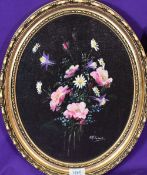 Fred McJannet (20th Century, British), oil on board, Two still life flower paintings on green and