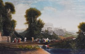 After John Cother Webb (1855-1927), a coloured mezzotint engraving, Figures within a Grecian