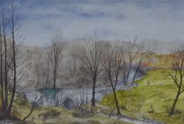 D.J. Barrow (20th Century), a watercolour, A countryside landscape depicting a stone arched bridge