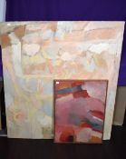 20th Century, an oil on canvas, An abstract painting depicting cats within an indistinct setting,