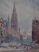 W.Allen (19th/20th Century), a watercolour, 'Hotel de Ville, Brussels', a continental street
