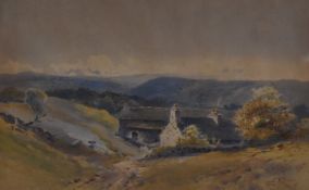 Arthur Tucker (1864-1929), a watercolour, A farmstead within a green and expansive countryside