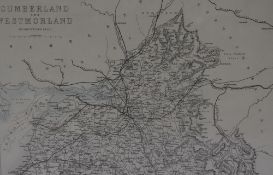After Edward Weller FRGS (1819-1884), A map of Cumberland and Westmorland, North Sheet, framed,