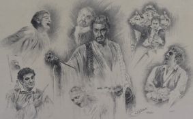 After Colin Bithell (20th Century), a monochrome print, A montage of Hispanic performers and