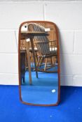 A vintage teak mounted wall mirror
