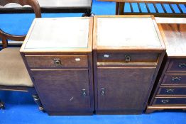 A pair of Burr walnut Art Deco bedside pot cupboards