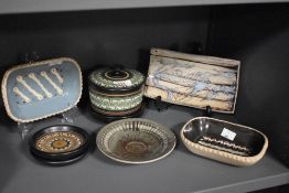 A mixed lot of Ambsleside pottery, including lidded bowl and pin dishes.