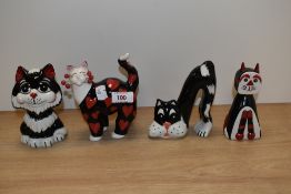 Four collectable Lorna Bailey cat studies.