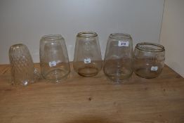 Five vintage glass light or oil lamp shades.