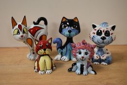 A collection of five Lorna Bailey cat studies.
