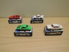 Four Tomy Tomica made in Japan diecasts, German and Italian Cars, F7 Mercedes Benz 450 SEL, F17