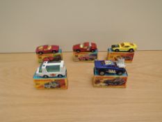 Five Matchbox Superfast 1970-1974 diecasts, H & I Boxes, No 32 Maserati Bora, No 41 Siva Spyder,