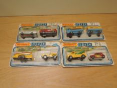 Four 1978 Matchbox 900 diecast sets, TP1 IMS International Haulage, TP2 Police & Fire, TP6