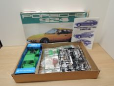A Bandai 8044 1:16 scale Plastic Kit, Porsche 924 in green, not checked for completeness, appears