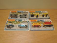 Four 1978 Matchbox 900 diecast sets, TP14 Military Staff Car & Ambulance, TP17 Shell Tanker &