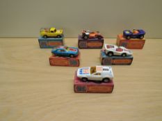 Six Matchbox Superfast 1974-1976 diecasts, J Boxes, No 35 Fandango, No 36 Formula 5000, No 47